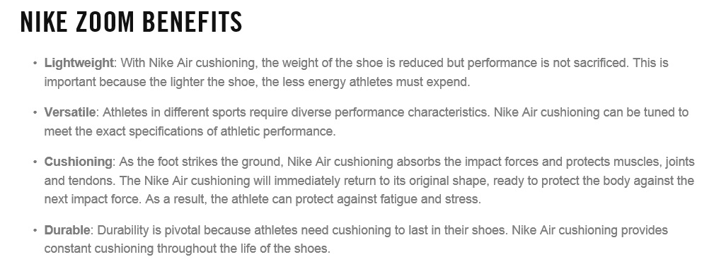 Nike Zoom Benefits